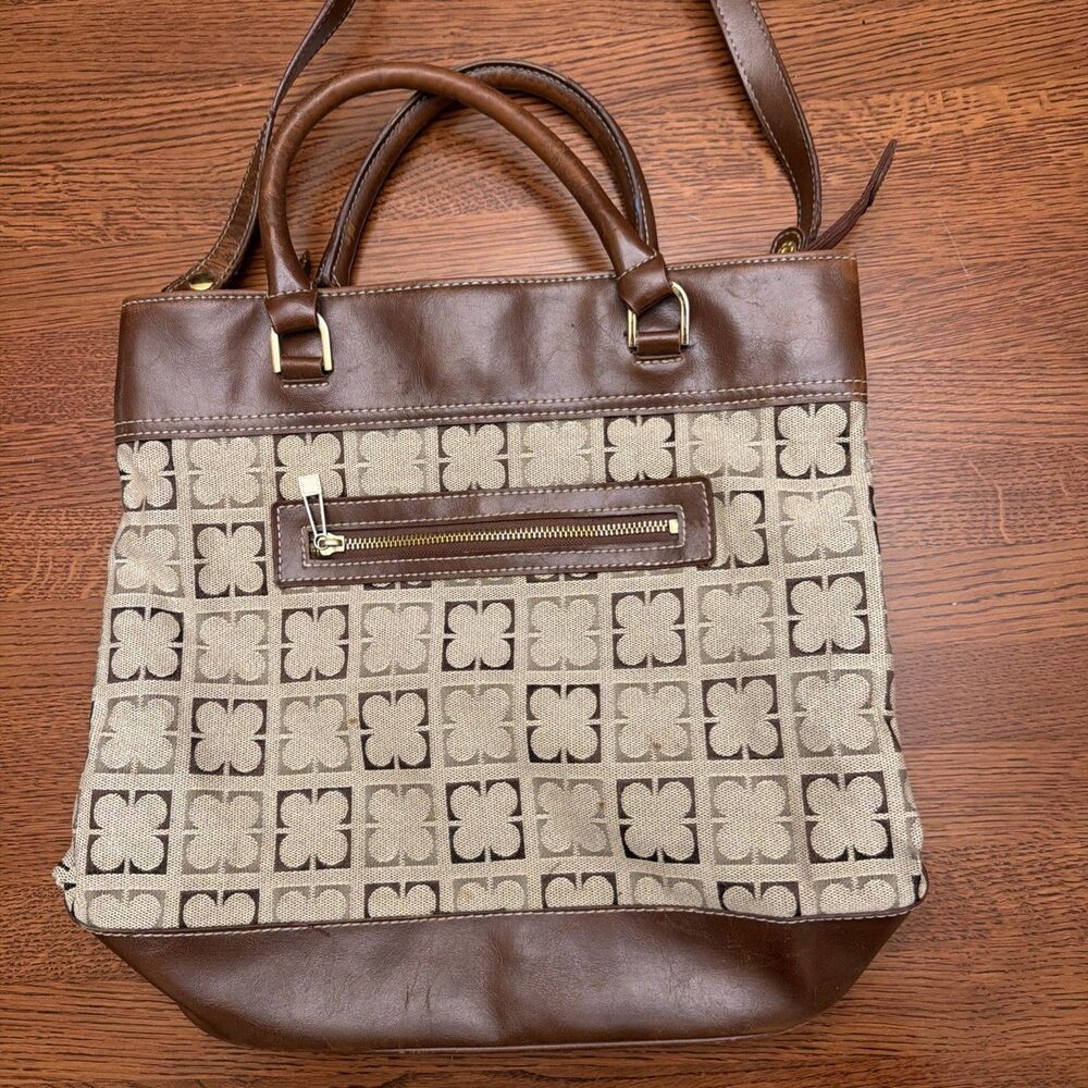 Liz Clairborne Handbag Brown/Tan Zip Closure w/ Zip Pockets & Dividers GUC